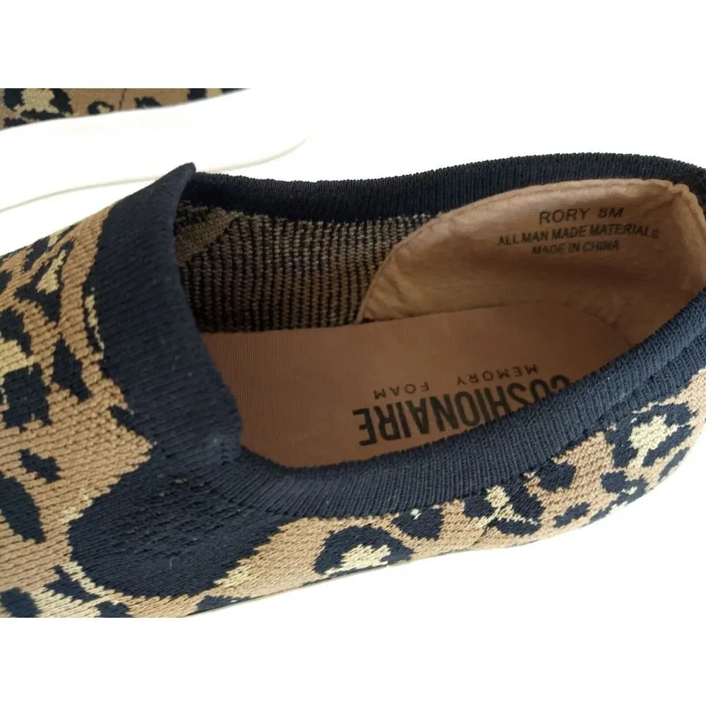 Cushionaire Leopard Print Slip On‎ Knit Sneakers Rory Women's 8M Heel Tab